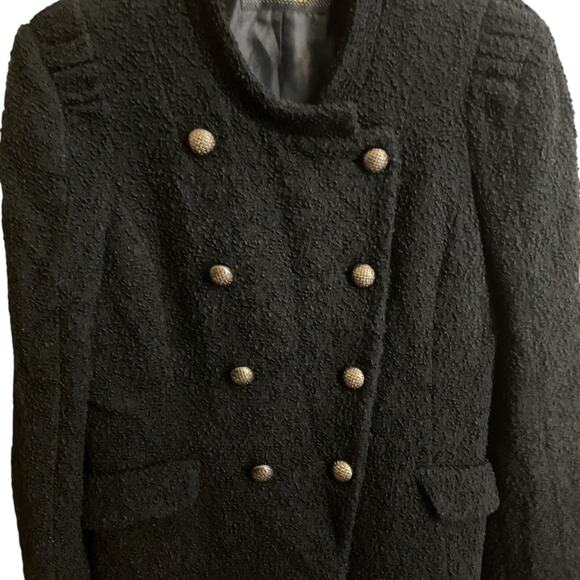 CC COLLECT Women's XS Black Boucle Wool Blazer Jacket Double Brass Buttons Chic - Picture 4 of 15